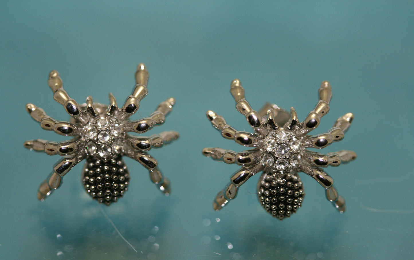 Halloween Insect Silver Tone Metal with Rhinestones Spider Charms Necklace And Earring Jewelry Set