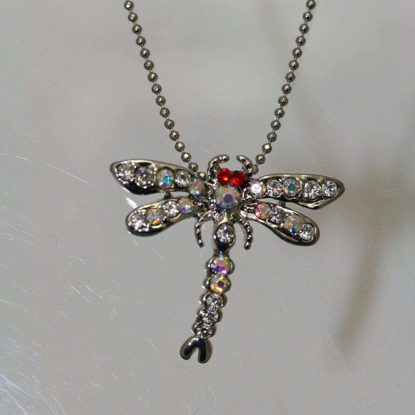 Insect Jewelry Sets for Bride Silver Dragonfly Pendant Necklace Rhinestone Post Earrings for Women