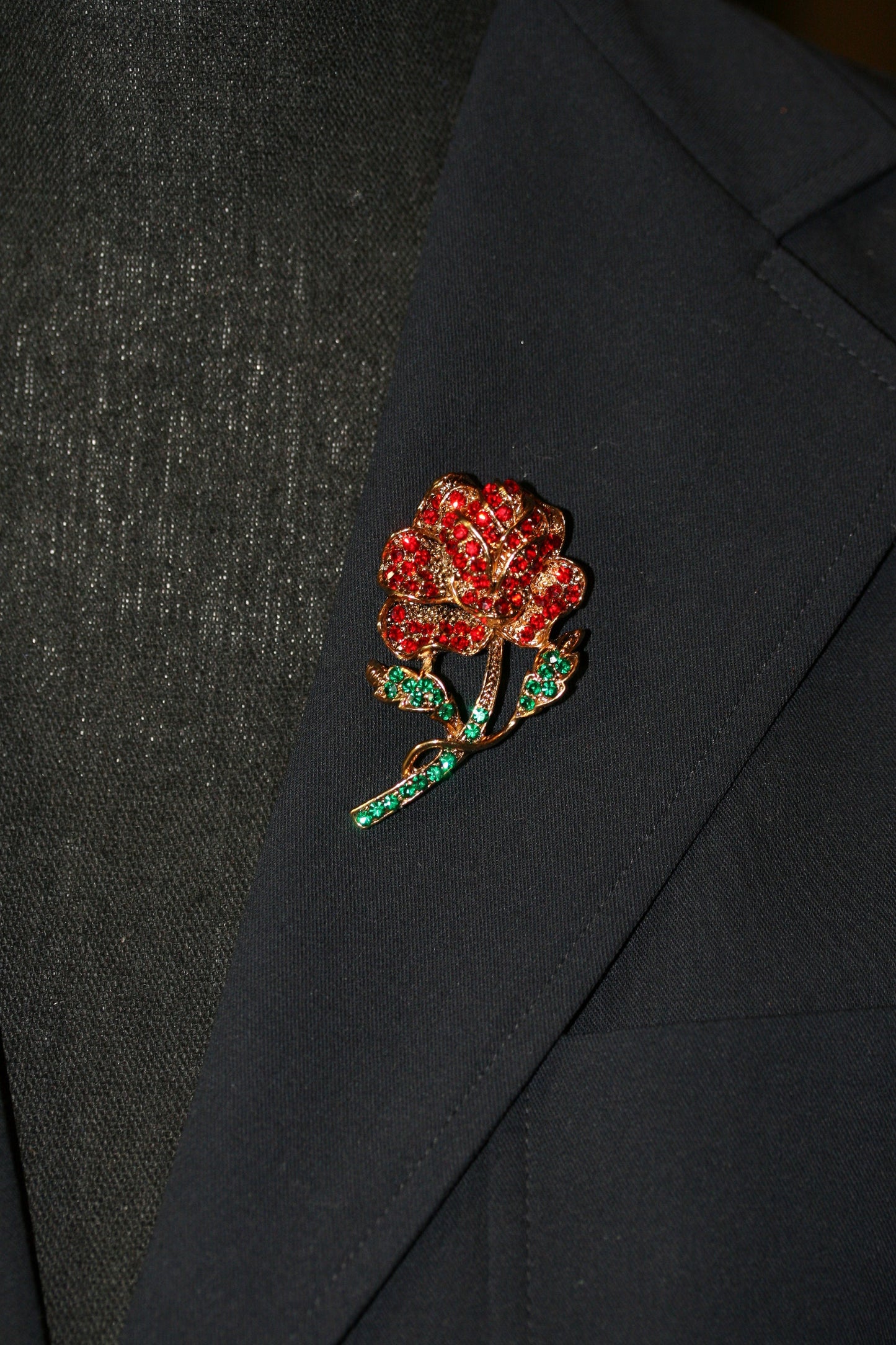 Vintage Large Ruby Garnet Olivine Rhinestone Rose Pin Brooch Jewelry, Fashion Valentine's Day Roses Pin