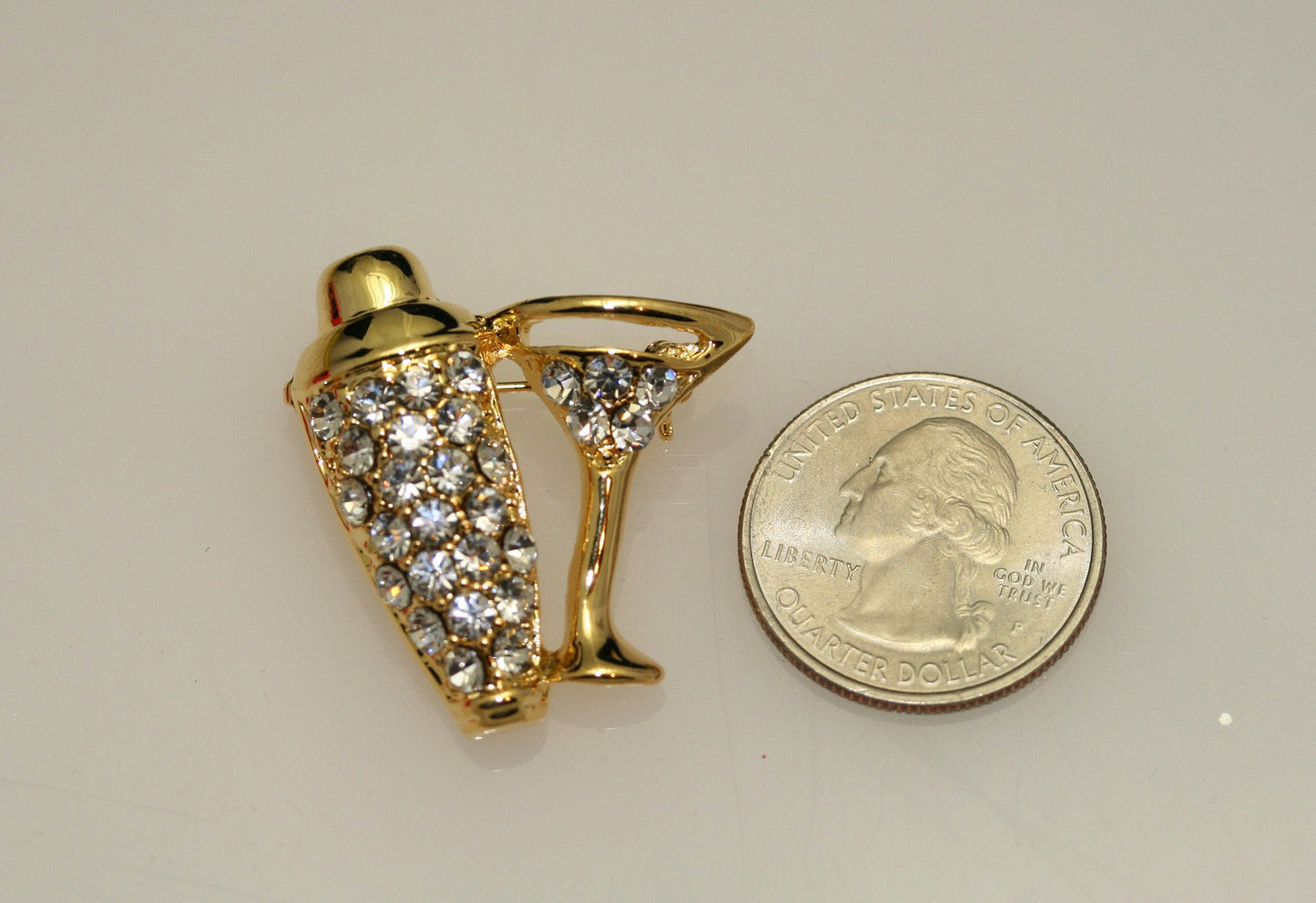 Women's Martini shaker with rhinestones and martini glass with rhinestones Brooch Pin