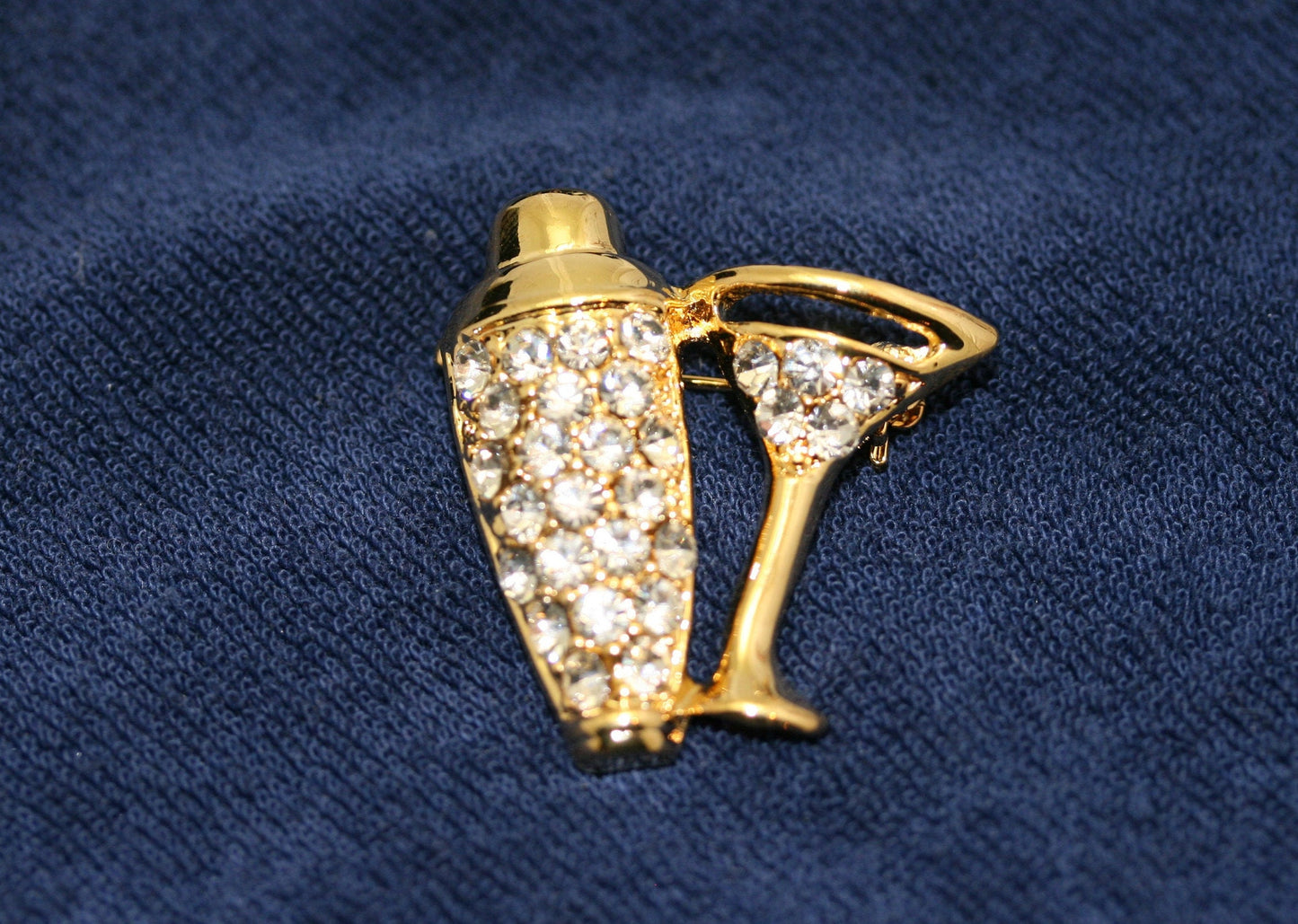 Women's Martini shaker with rhinestones and martini glass with rhinestones Brooch Pin