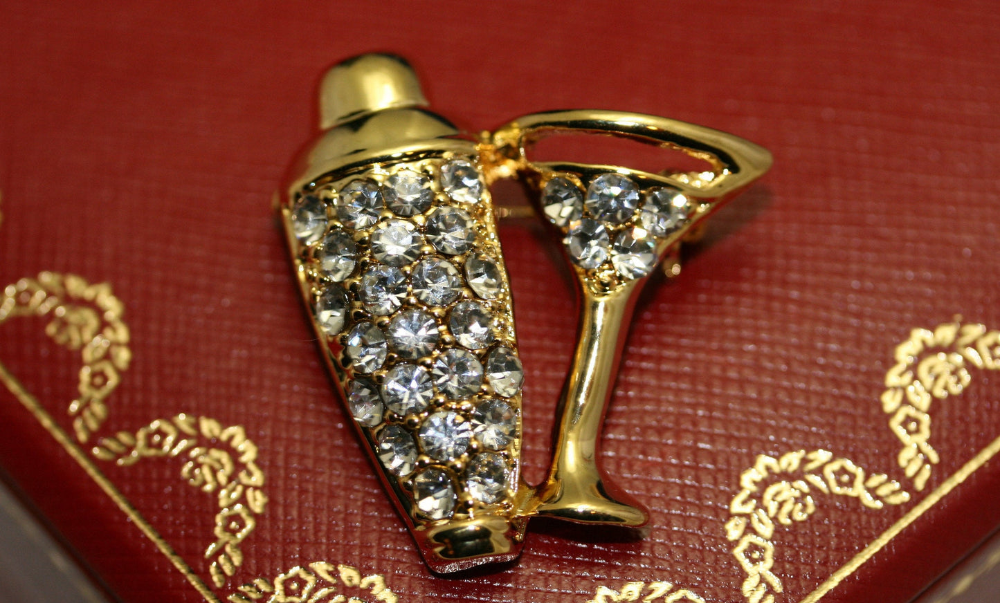 Women's Martini shaker with rhinestones and martini glass with rhinestones Brooch Pin