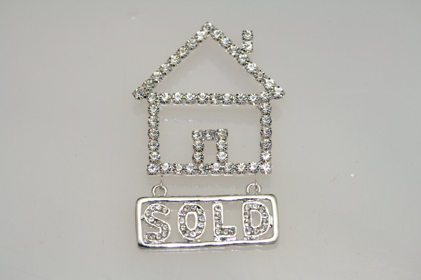 Silver Tone Rhinestone House Home Sold Sign Realtor Brooch Pin