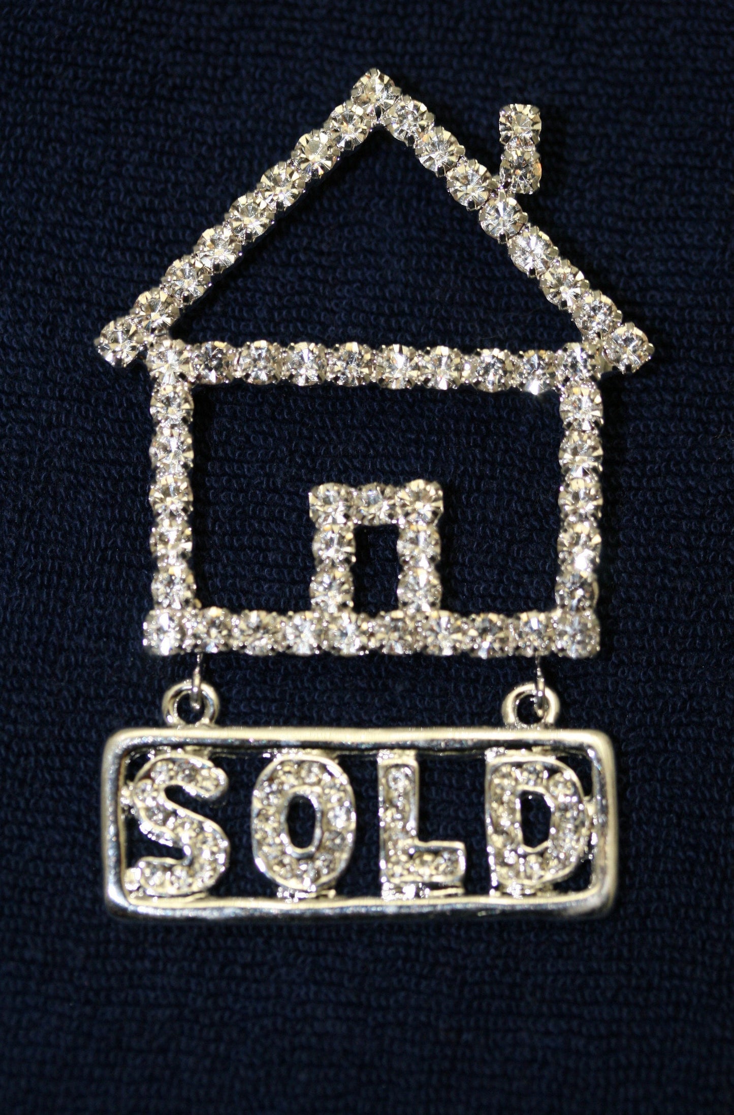 Silver Tone Rhinestone House Home Sold Sign Realtor Brooch Pin