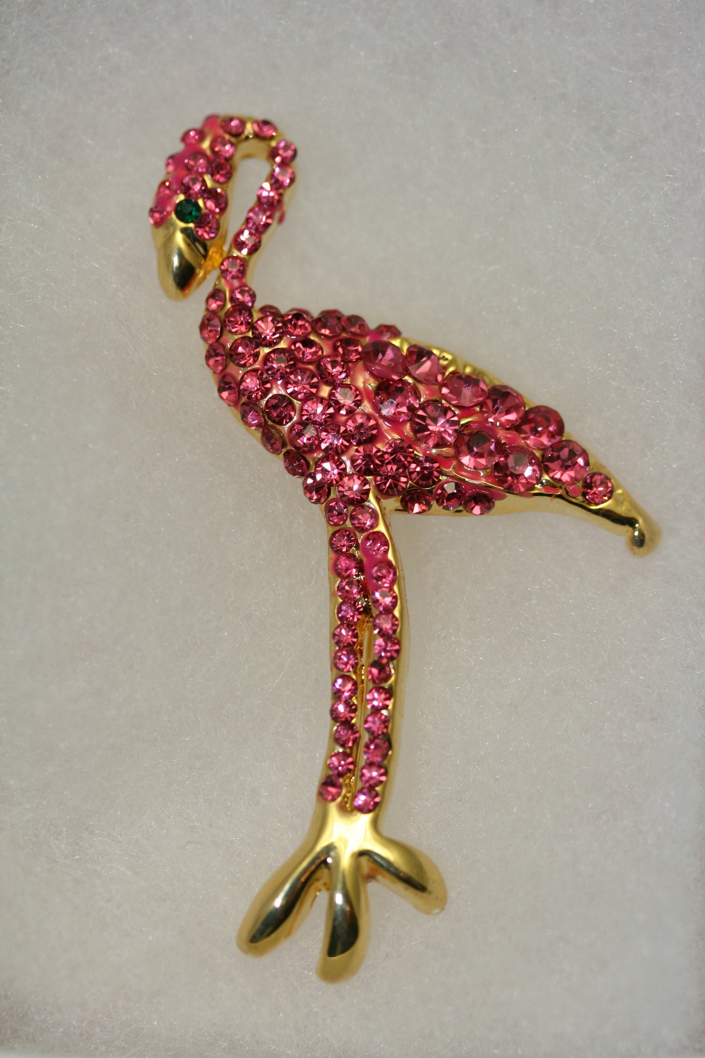 Vintage Large Gold Tone Pink Rhinestone Flamingo Pin Brooch, Holiday Jewerly