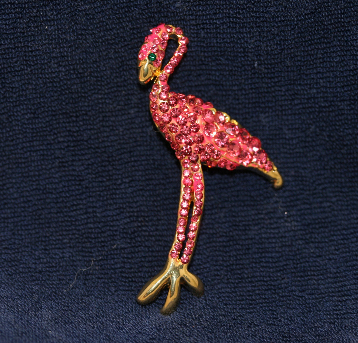 Vintage Large Gold Tone Pink Rhinestone Flamingo Pin Brooch, Holiday Jewerly