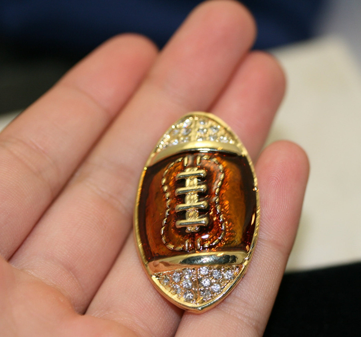 Sports Football Pin Rhinestone & Enamel Football Brooch