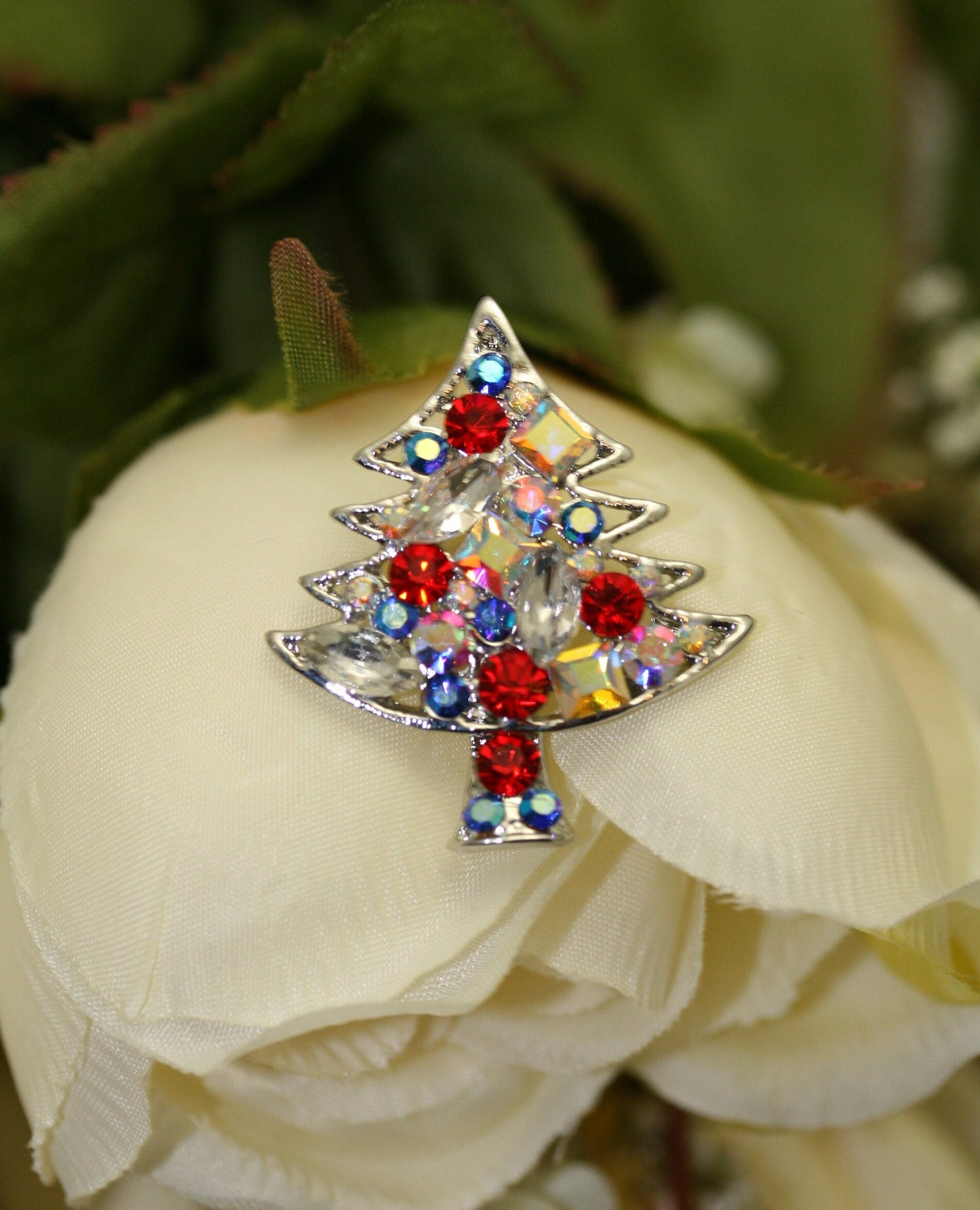 Rhinestone Christmas Tree Pin, Brooch and Pendant Options, Holiday Fashion Jewelry