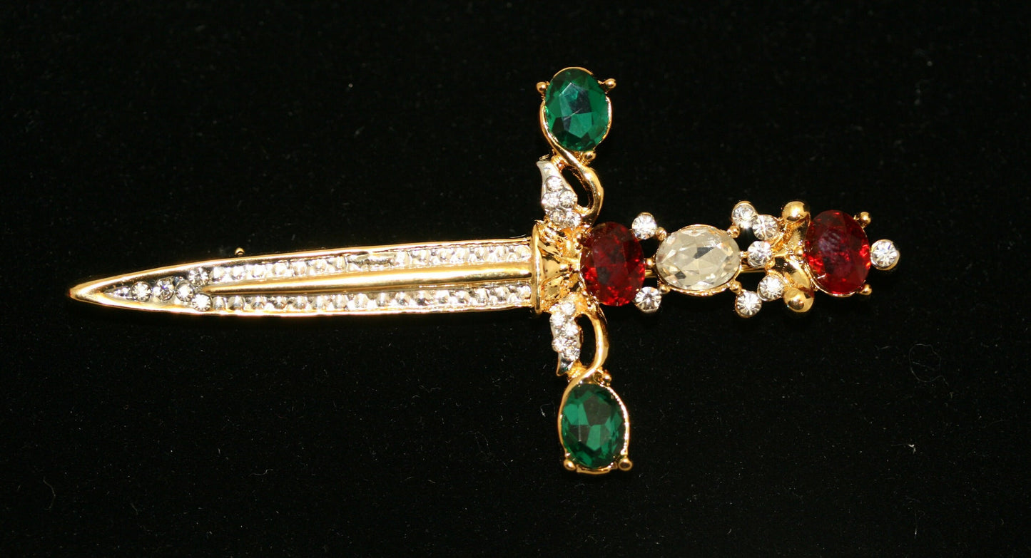 Rhinestone Vintage Sword Brooch, Christine Religious Sword Pin Sword Dagger Saber Pin Brooch Scepter Rhinestone Crystal Jeweled