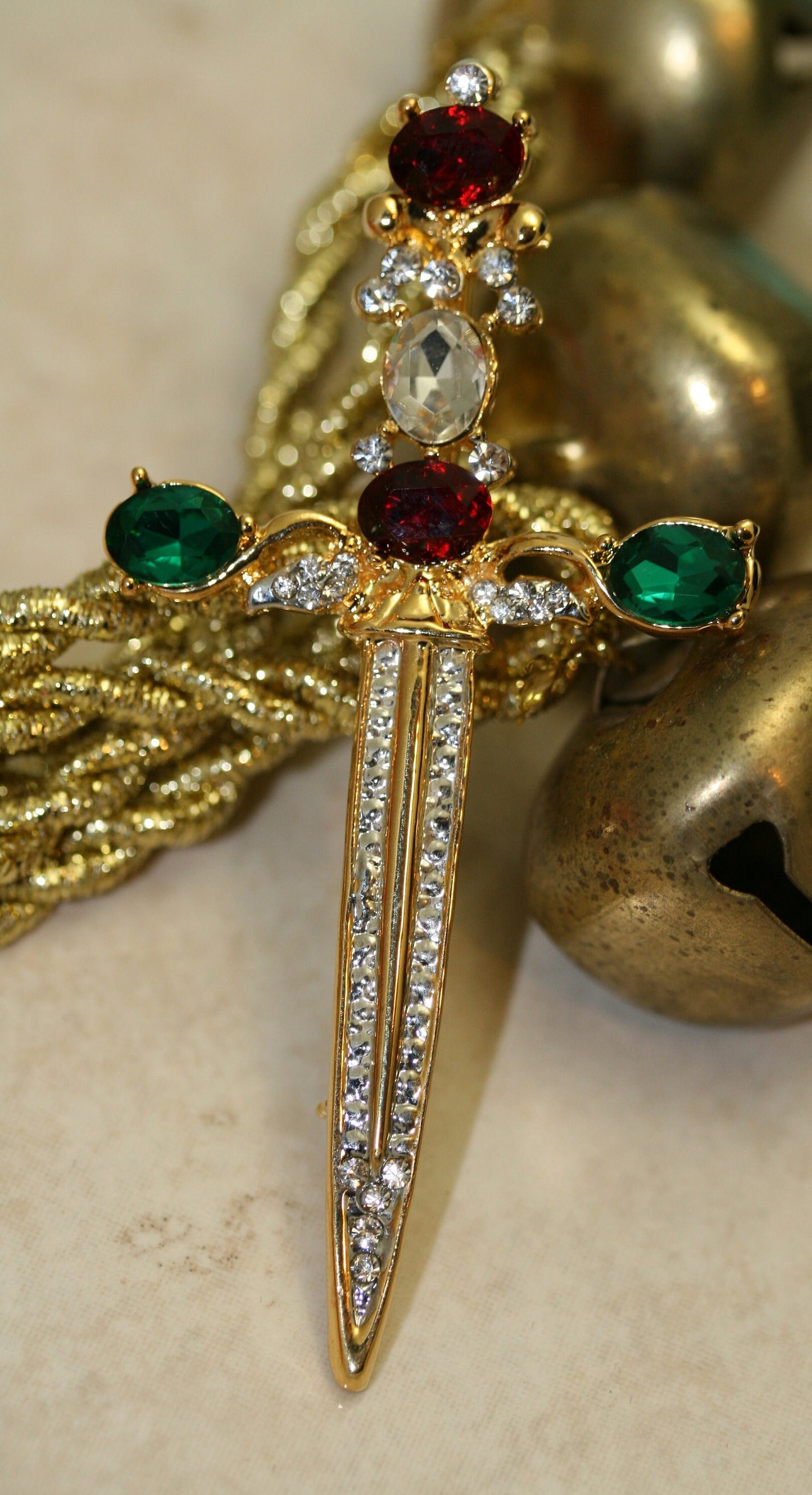 Rhinestone Vintage Sword Brooch, Christine Religious Sword Pin Sword Dagger Saber Pin Brooch Scepter Rhinestone Crystal Jeweled