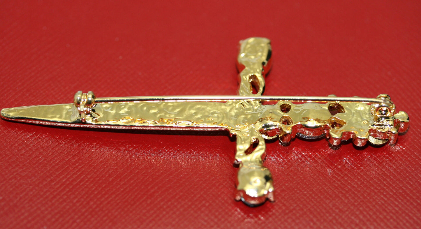 Rhinestone Vintage Sword Brooch, Christine Religious Sword Pin Sword Dagger Saber Pin Brooch Scepter Rhinestone Crystal Jeweled