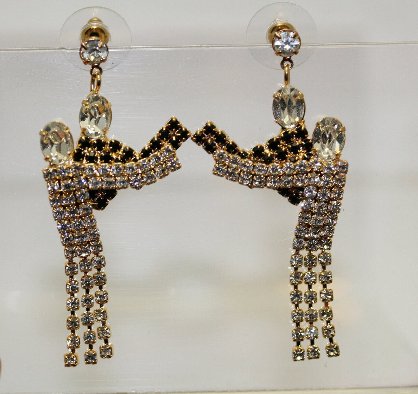Vintage Art Deco Earrings couple dancing black and white rhinestone Jewelry