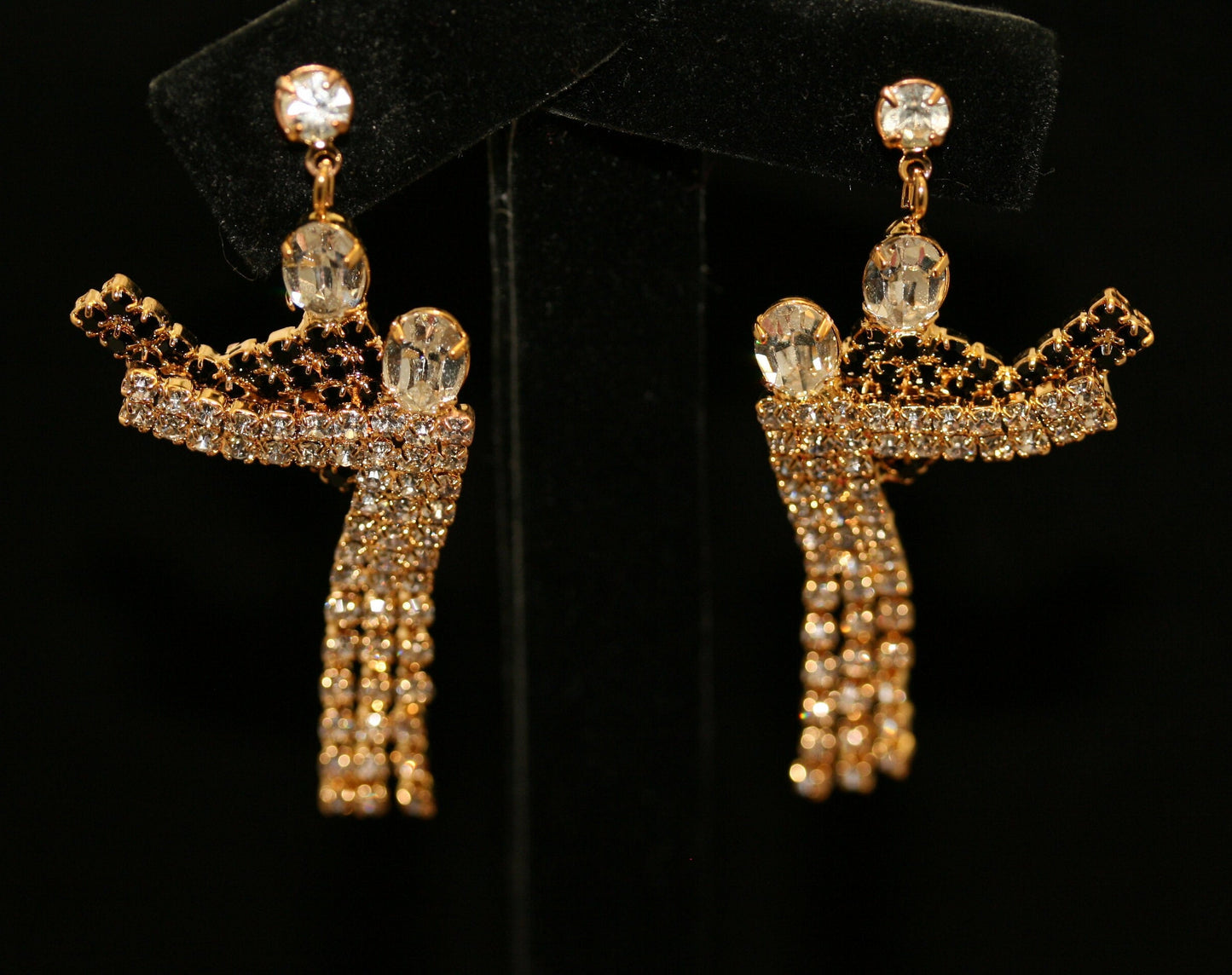 Vintage Art Deco Earrings couple dancing black and white rhinestone Jewelry
