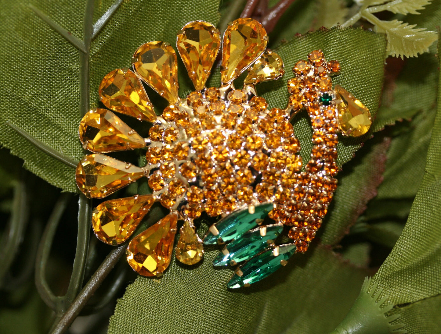 Rhinestone Thanksgiving Turkey Brooch Pin Fall Harvest Crystal Animal Jewelry