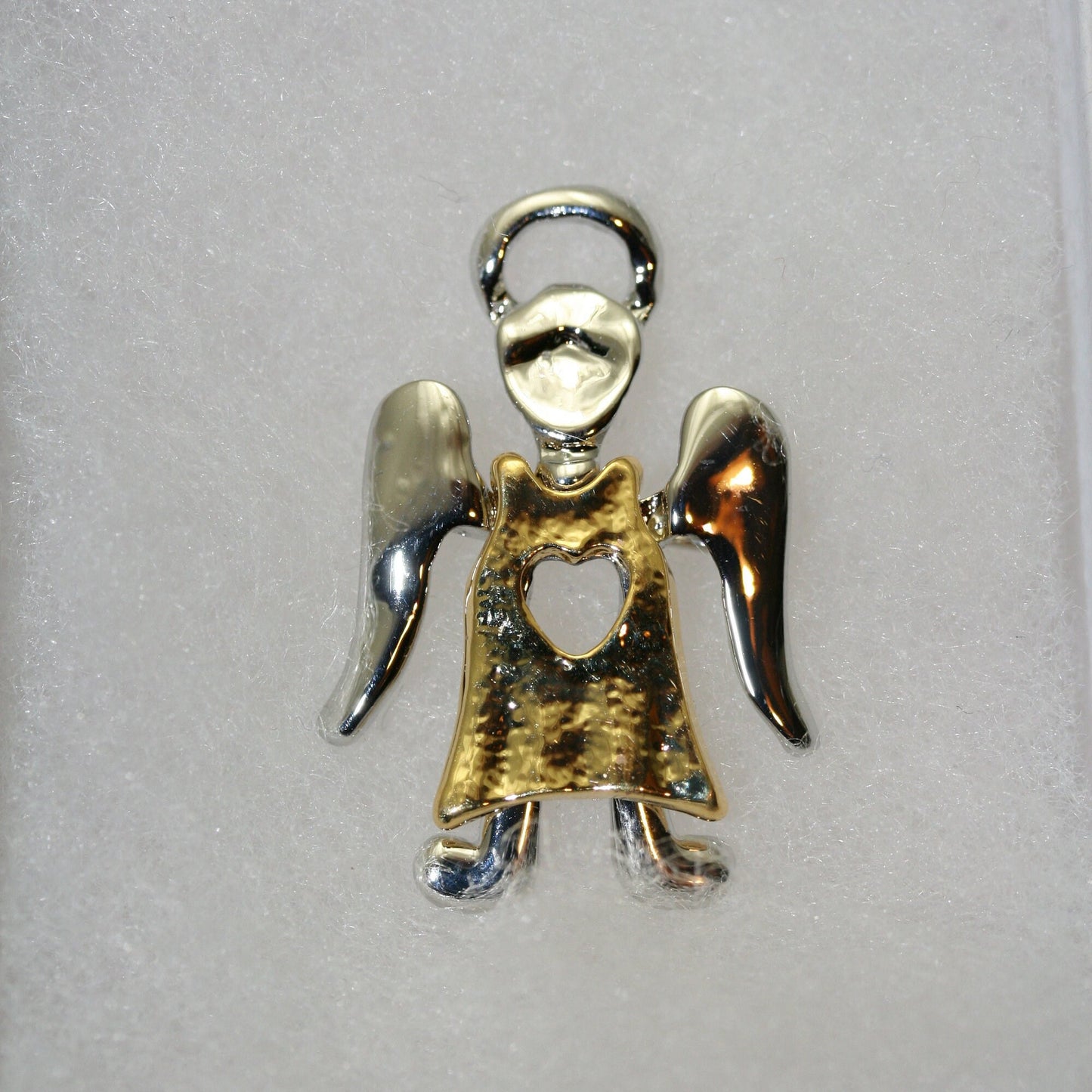 Two Tone Angel Brooch In Vintage Designer, Religious Pin, Choir Angel, Christmas Angel Costume Jewelry