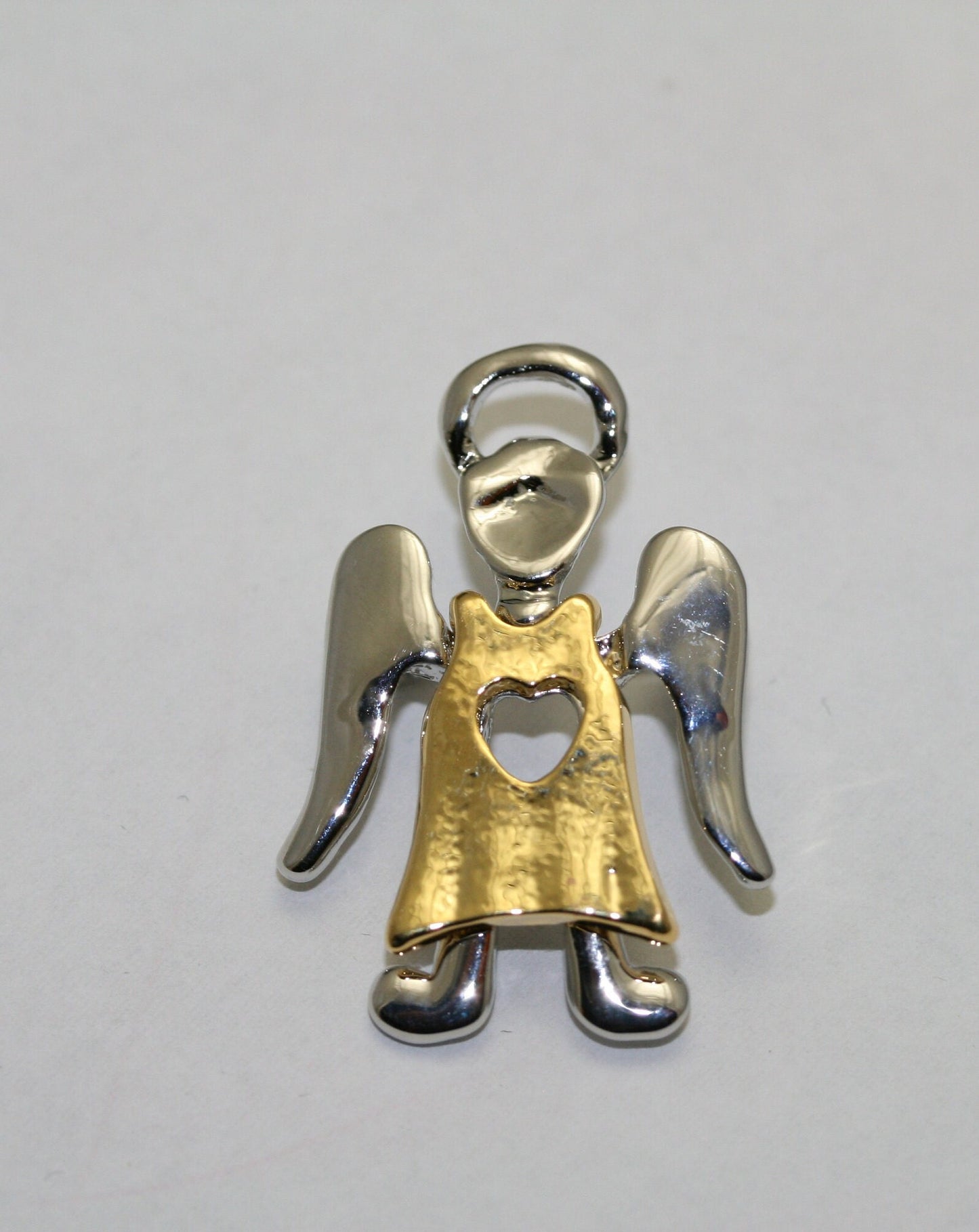 Two Tone Angel Brooch In Vintage Designer, Religious Pin, Choir Angel, Christmas Angel Costume Jewelry