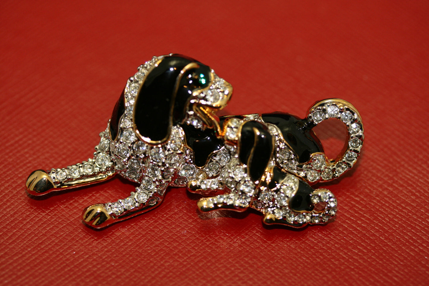 Black Enamel Rhinestone SPANIEL DOG & PUPPY Pin brooch, Dog Puppy Brooch Jewelry