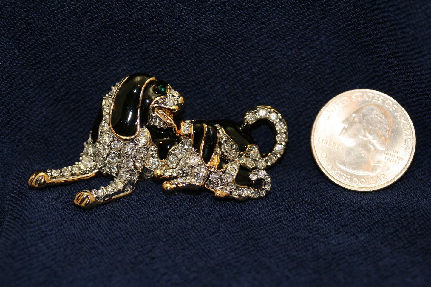 Black Enamel Rhinestone SPANIEL DOG & PUPPY Pin brooch, Dog Puppy Brooch Jewelry