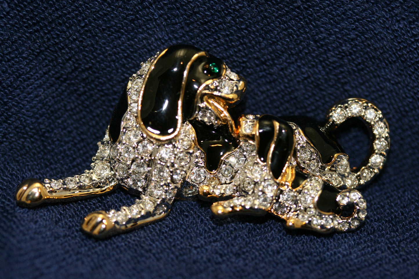 Black Enamel Rhinestone SPANIEL DOG & PUPPY Pin brooch, Dog Puppy Brooch Jewelry