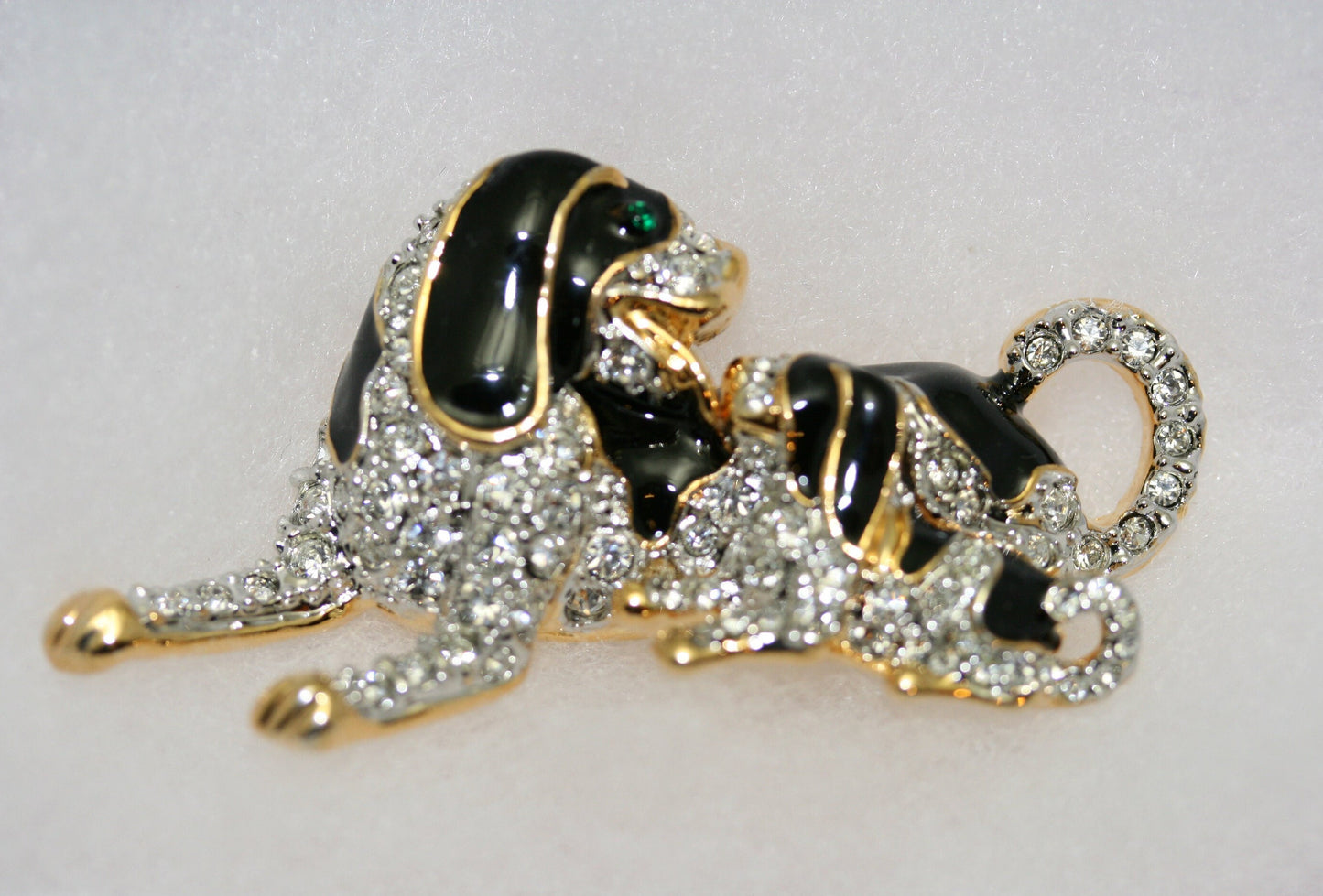 Black Enamel Rhinestone SPANIEL DOG & PUPPY Pin brooch, Dog Puppy Brooch Jewelry