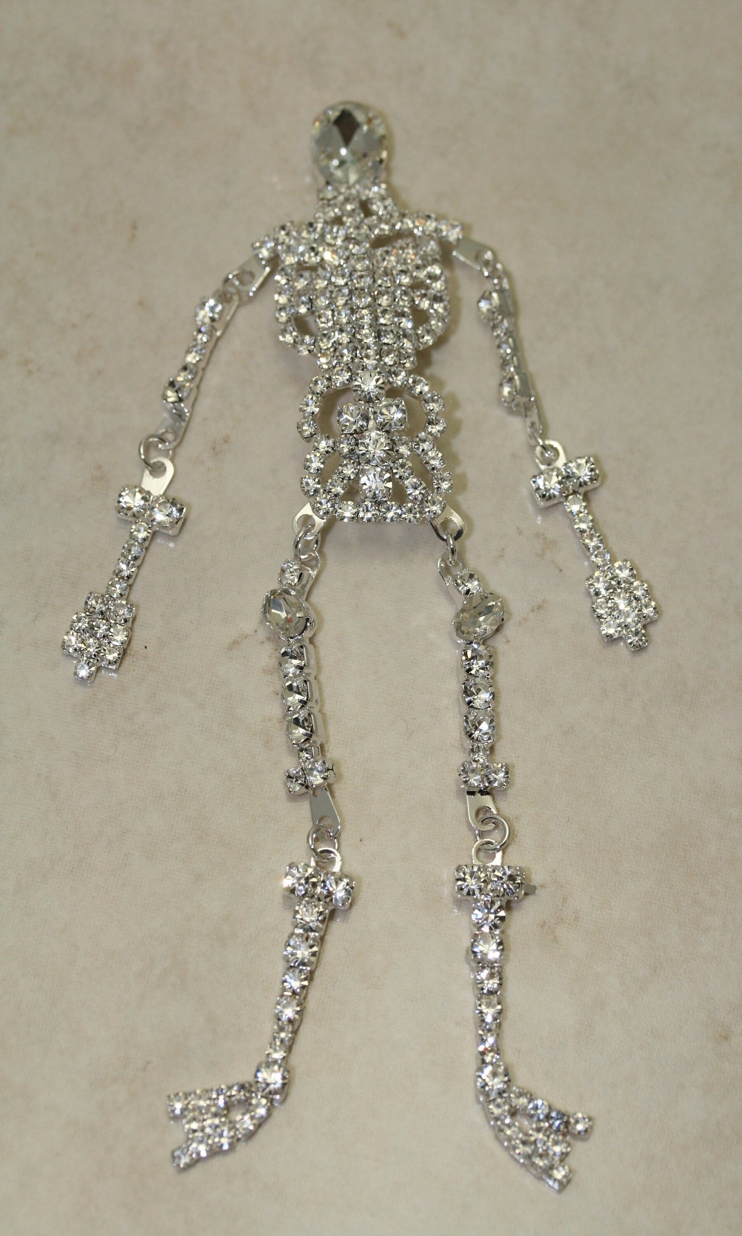 Vintage Fashion Skeleton Halloween Rhinestone Dangling Brooch Pin