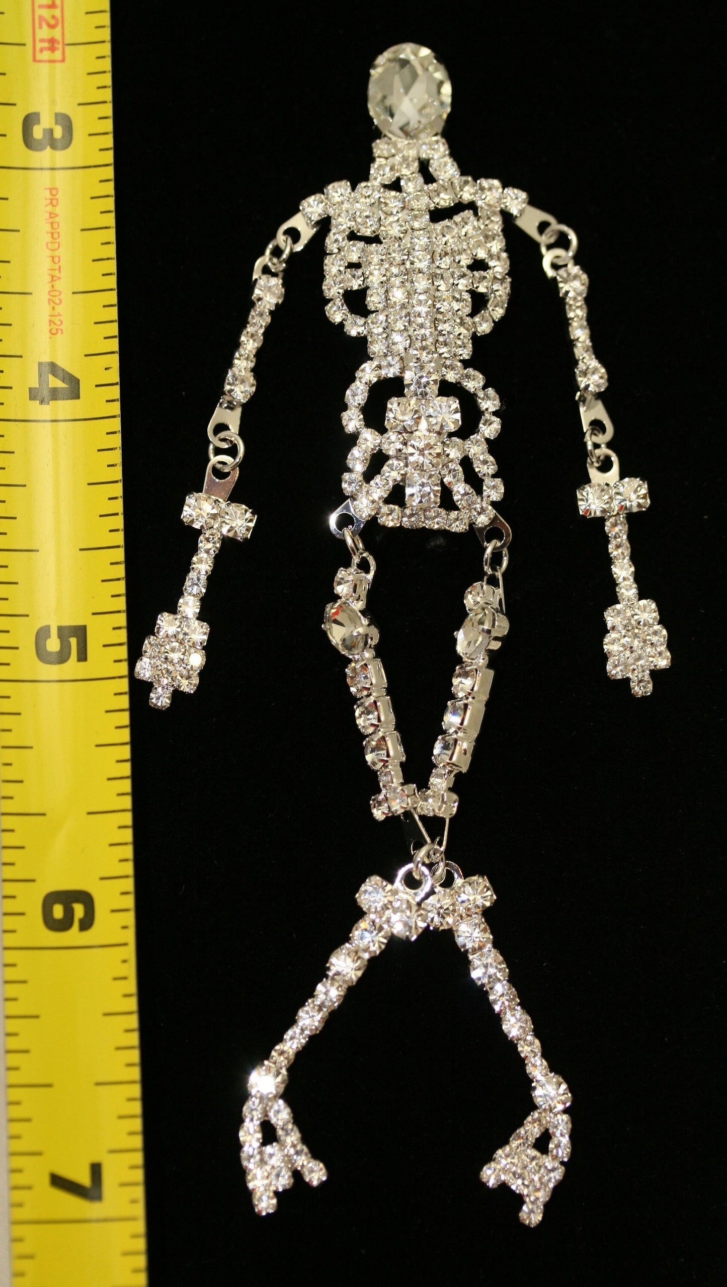 Vintage Fashion Skeleton Halloween Rhinestone Dangling Brooch Pin