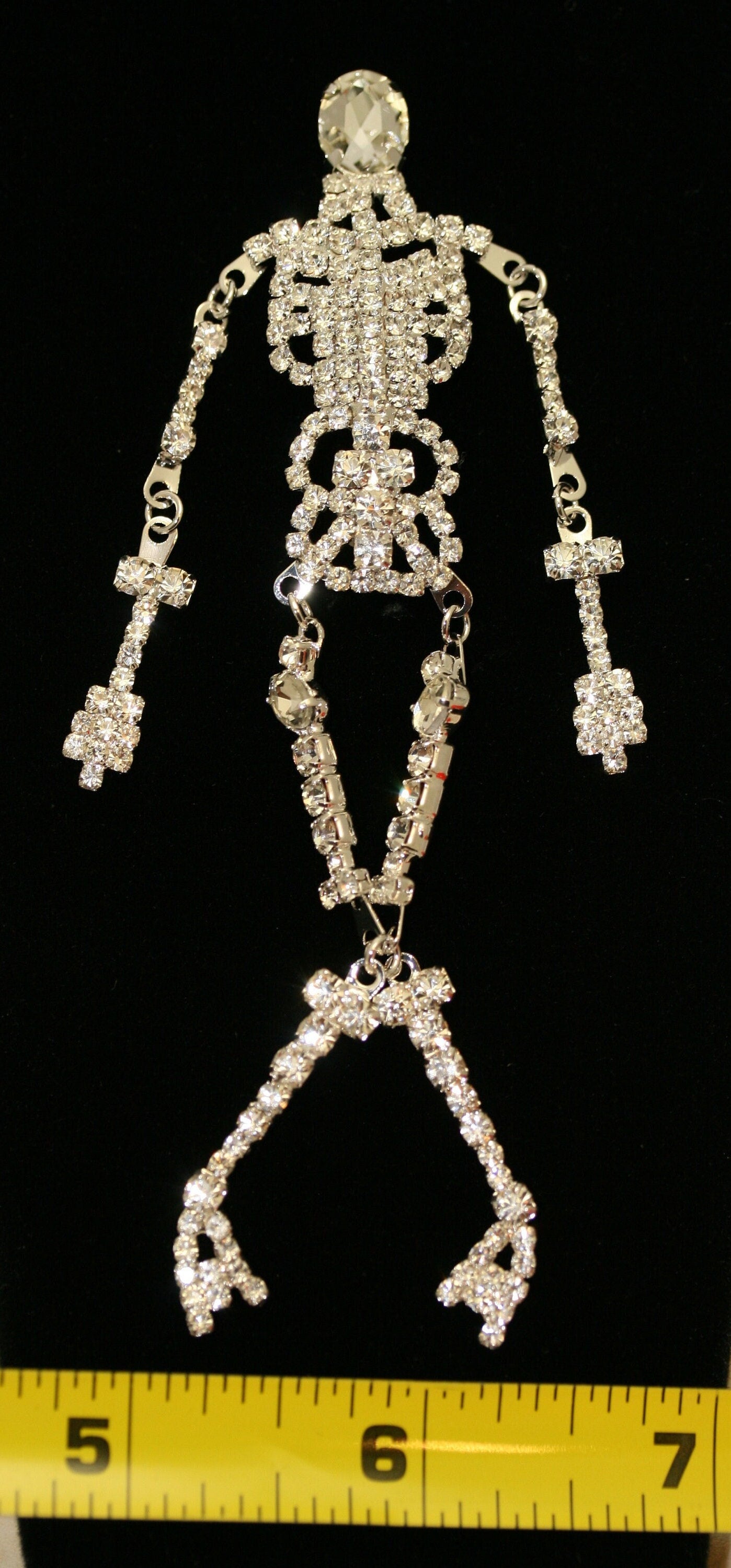 Vintage Fashion Skeleton Halloween Rhinestone Dangling Brooch Pin