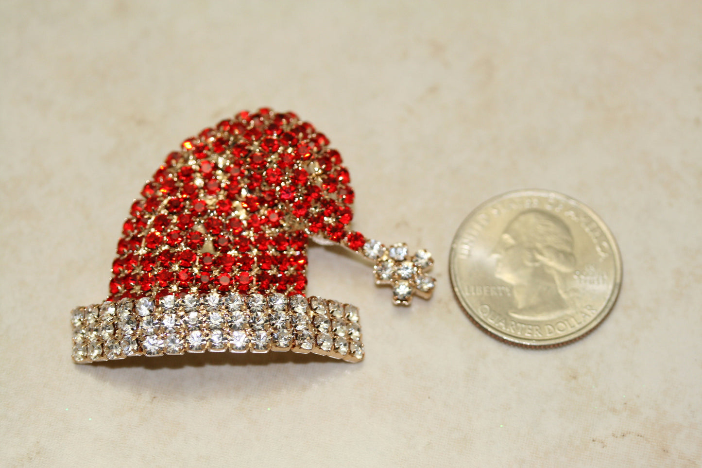 Rhinestone Christmas Santa Clause St. Nick Hat Brooch, Crystal Santa Hat Pin, Winter Holiday Jewelry, Christmas Gift