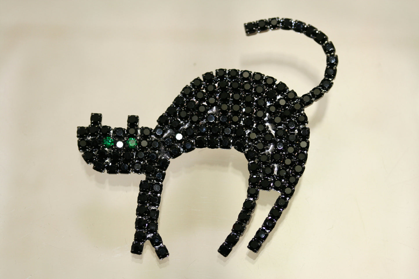 Black Cat Pin, Rhinestone Halloween Black Spooky Cat Brooch Pin, Crystal Black Cat Brooch