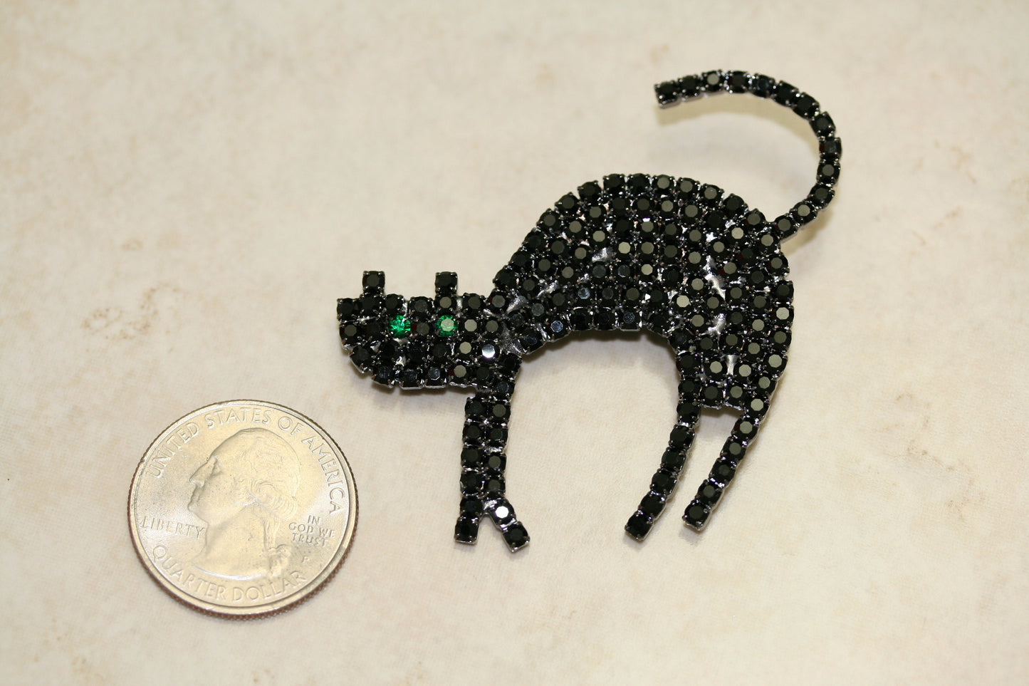Black Cat Pin, Rhinestone Halloween Black Spooky Cat Brooch Pin, Crystal Black Cat Brooch