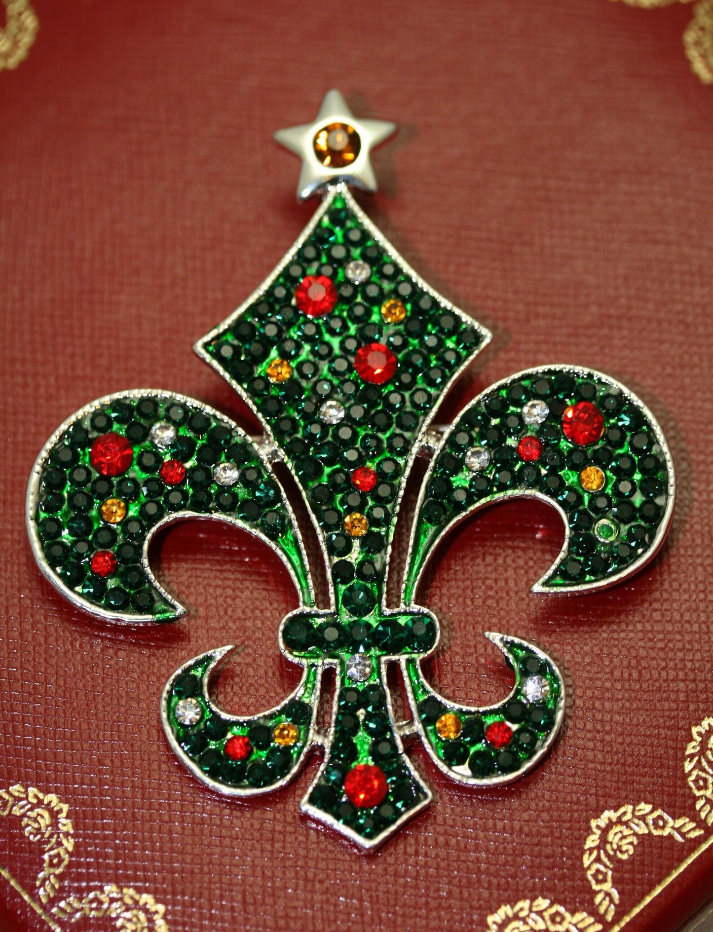Rhinestones Fleur de Lis Brooch, France Fleur De Lis Pendant, Crystal French Fleur De Lis Jewelry Gift, New Orleans Fleur De Lis Brooch