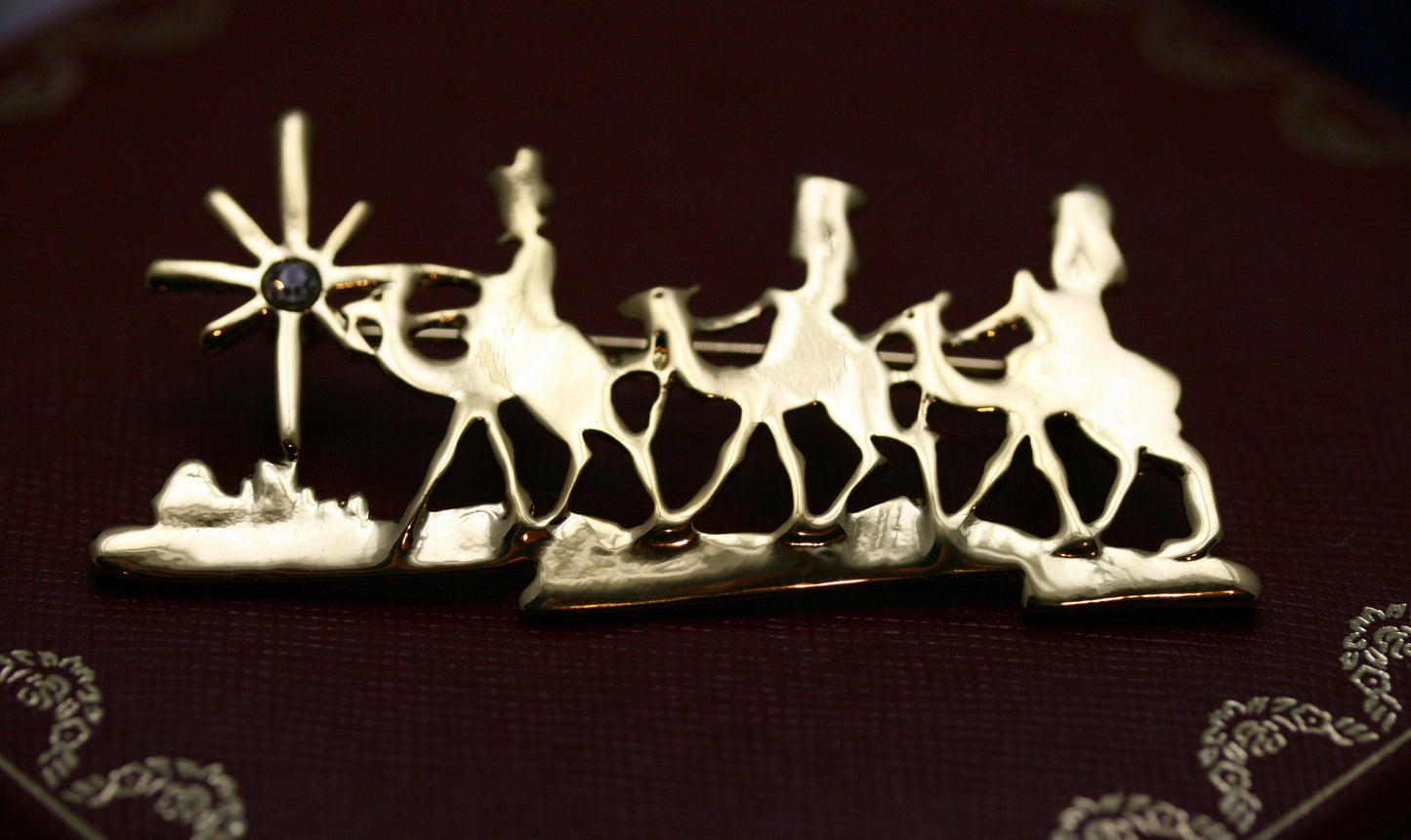 Vintage Gold Tone Three Wise Men Brooch Pin, Holiday Jewelry, Christmas Jewelry