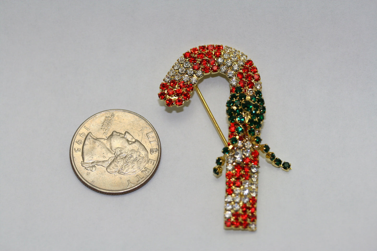 Candy Cane Rhinestone Brooch Pin, Vintage Design Christmas Jewelry, Holiday Accessories Signs of the Season Brooch