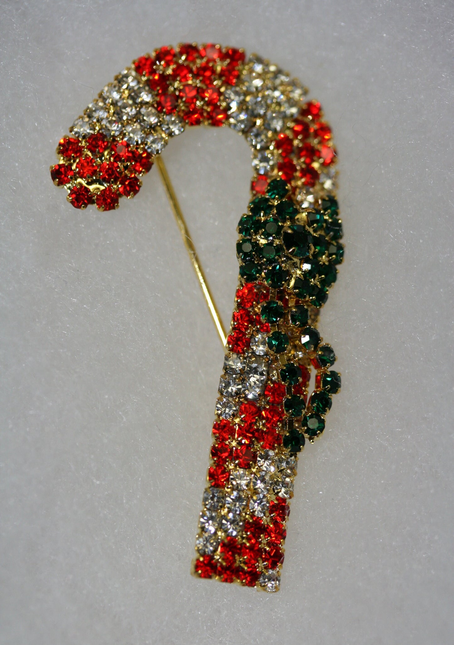Candy Cane Rhinestone Brooch Pin, Vintage Design Christmas Jewelry, Holiday Accessories Signs of the Season Brooch