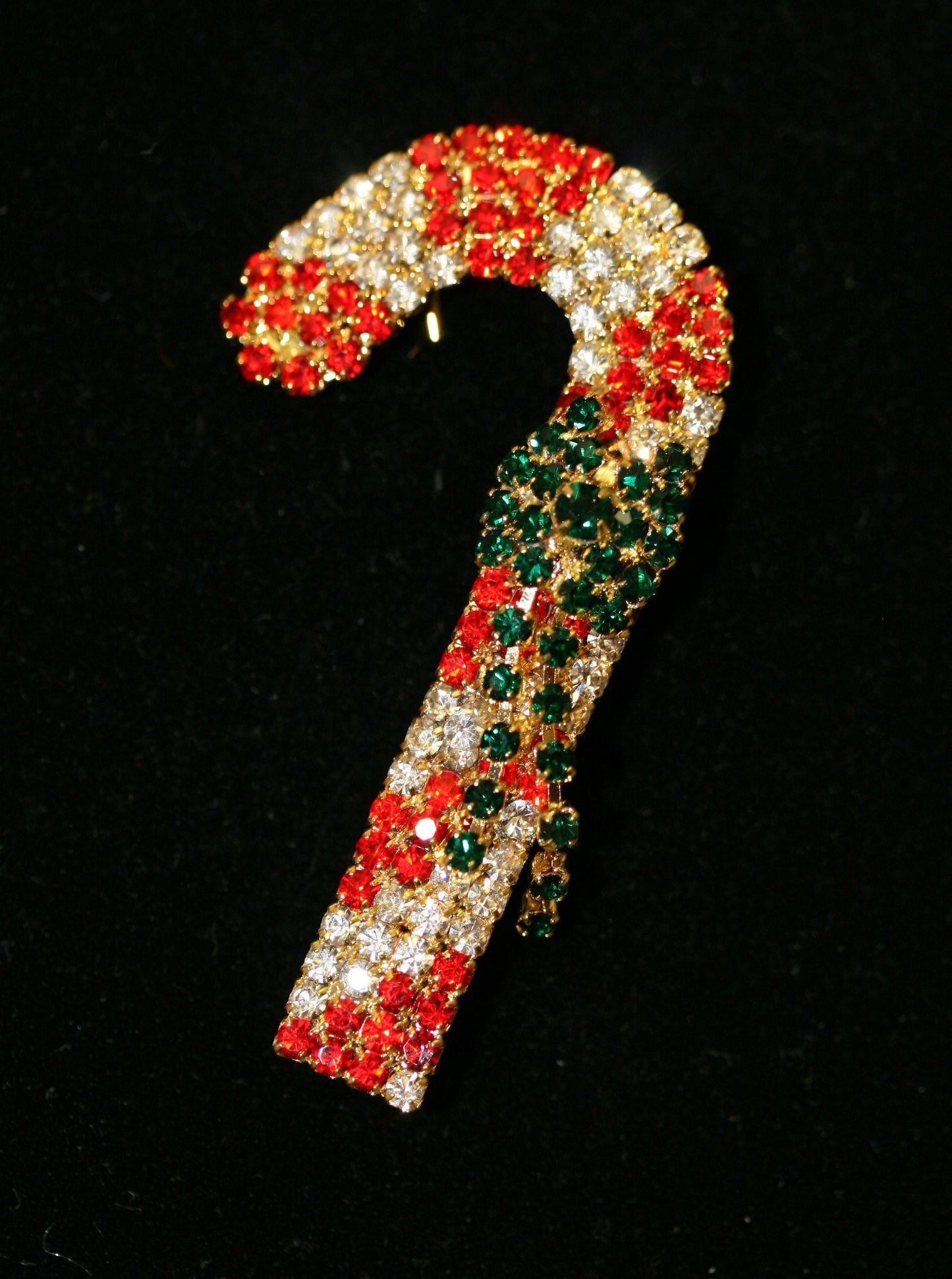 Candy Cane Rhinestone Brooch Pin, Vintage Design Christmas Jewelry, Holiday Accessories Signs of the Season Brooch