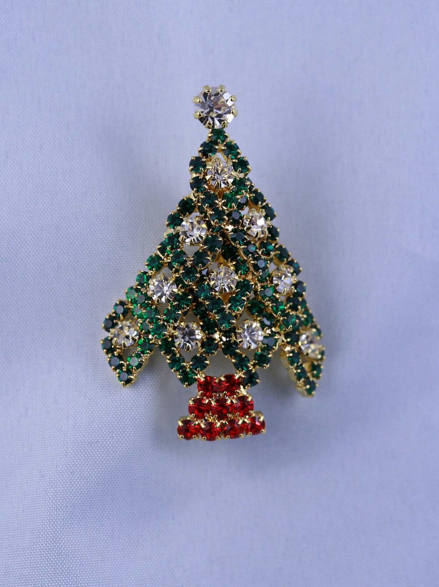 Rhinestone Christmas Tree Brooch/Pin Green and Red Diamond Christmas Jewelry