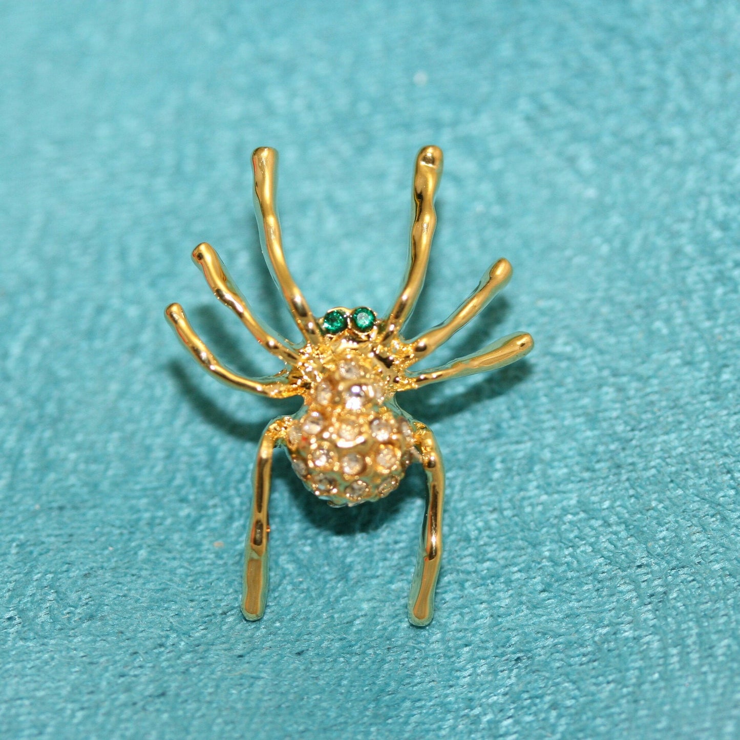 Halloween Spider tack pin , Rhinestones pave and gold tone insect Brooch Pin