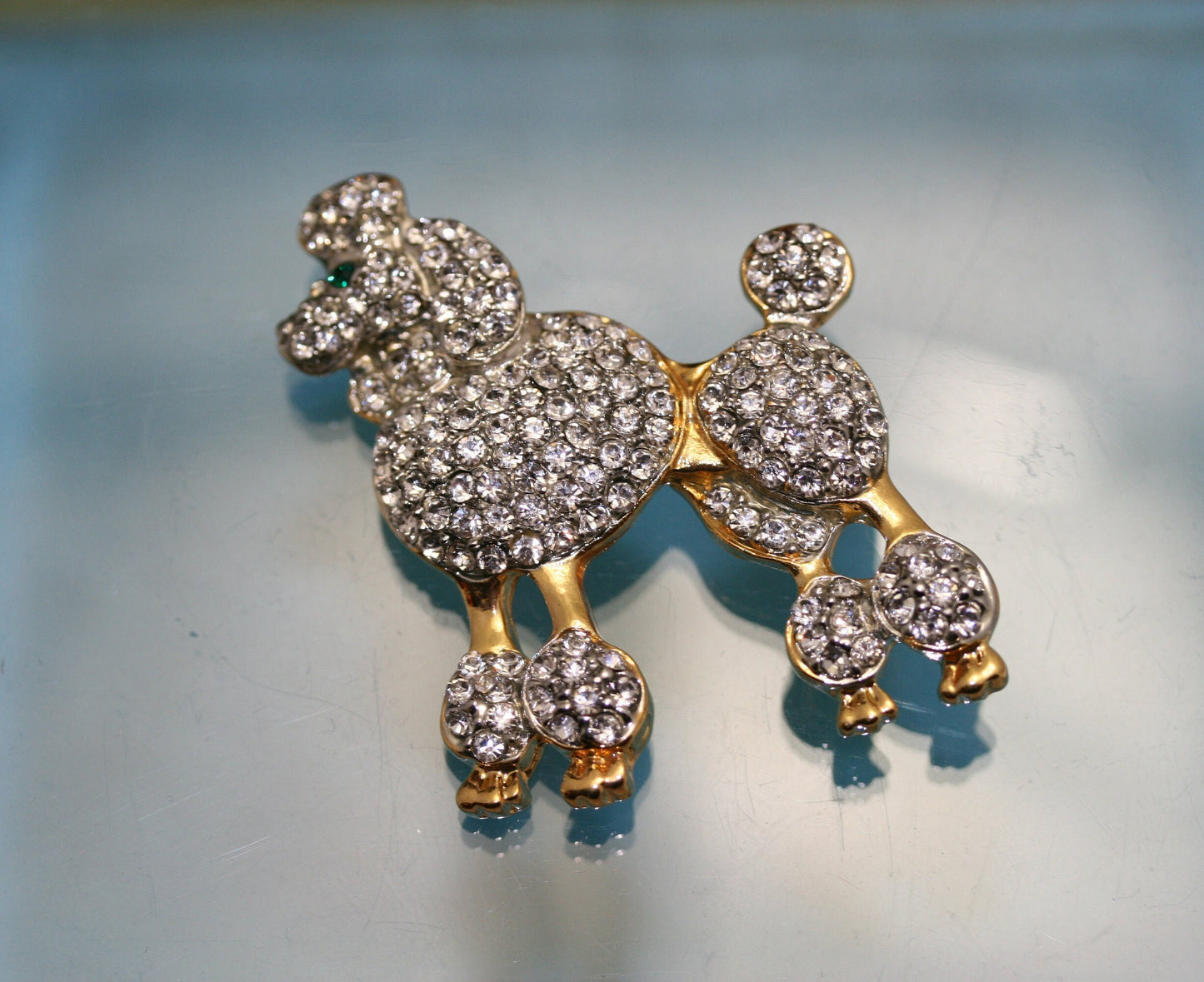 Rhinestone Posh Poodle Dog Brooch Crystal Dog pin
