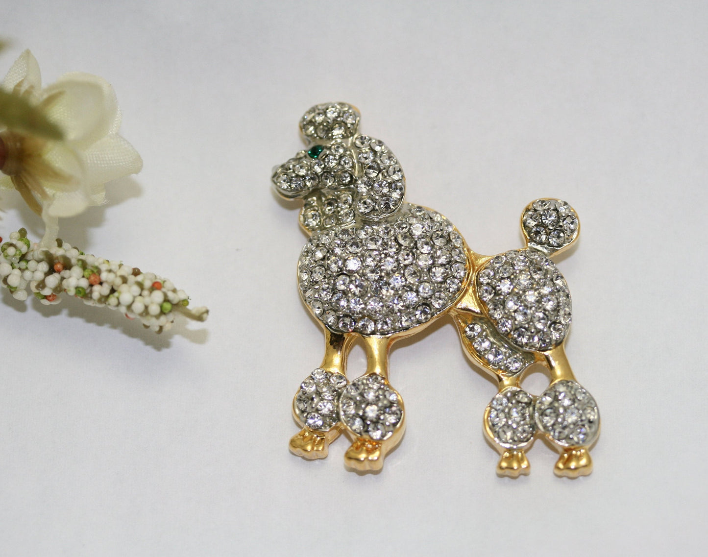Rhinestone Posh Poodle Dog Brooch Crystal Dog pin
