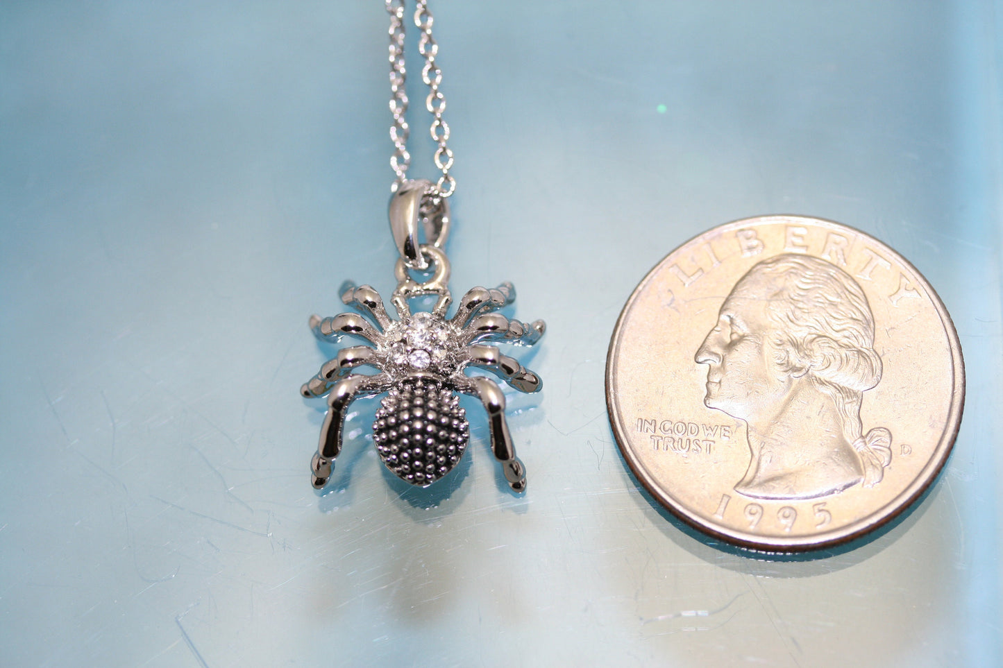 Halloween Insect Silver Tone Metal with Rhinestones Spider Charms Necklace And Earring Jewelry Set