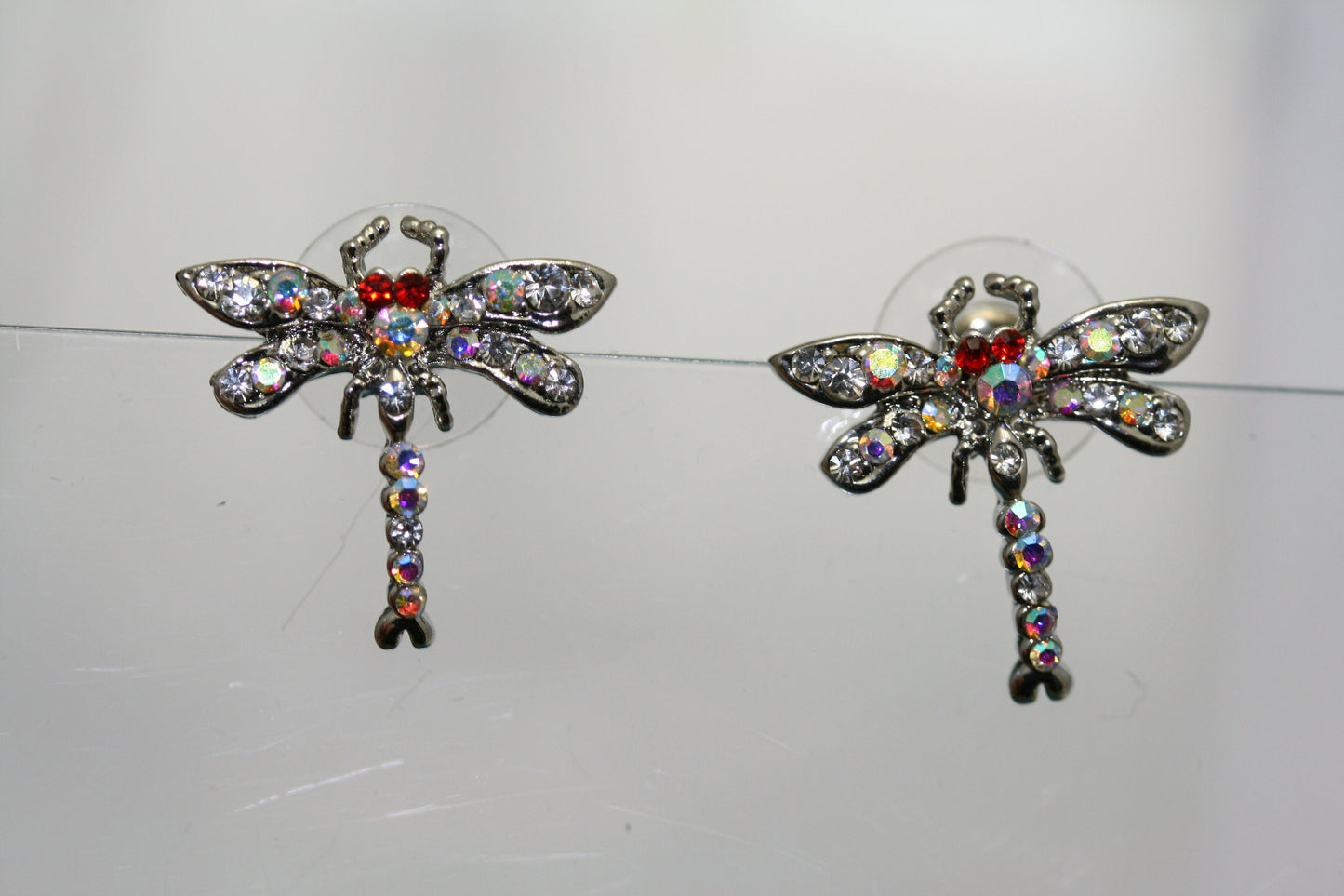 Insect Jewelry Sets for Bride Silver Dragonfly Pendant Necklace Rhinestone Post Earrings for Women