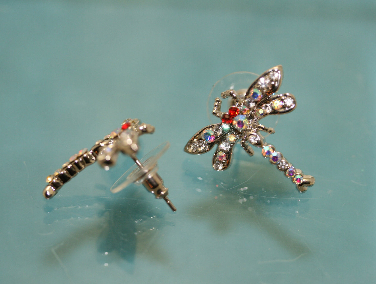 Insect Jewelry Sets for Bride Silver Dragonfly Pendant Necklace Rhinestone Post Earrings for Women