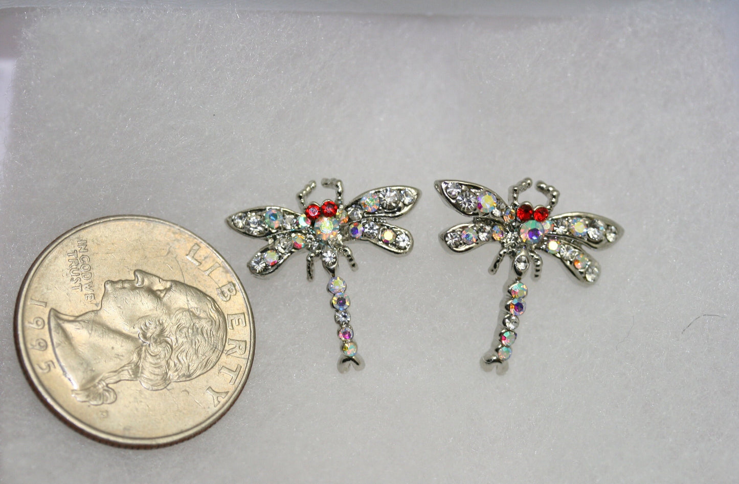 Insect Jewelry Sets for Bride Silver Dragonfly Pendant Necklace Rhinestone Post Earrings for Women