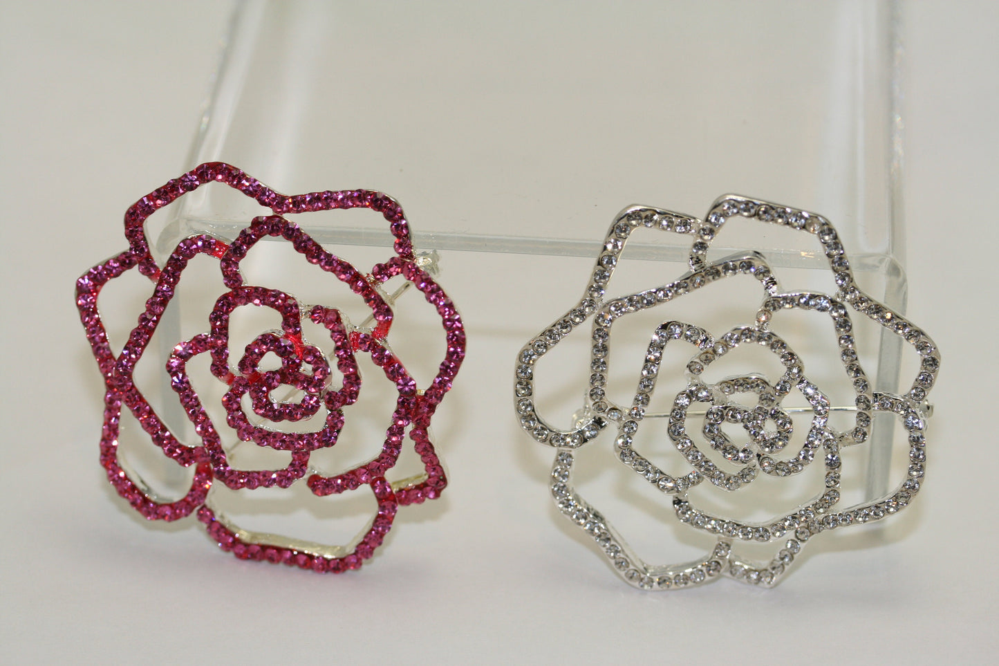 Sparkling Rhinestone Rose Brooch Pin Open Pave Crystal Bridal Bling, Flower Rose Pin Brooch