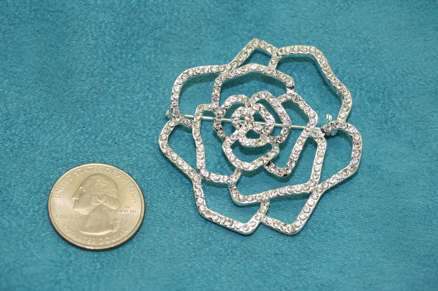 Sparkling Rhinestone Rose Brooch Pin Open Pave Crystal Bridal Bling, Flower Rose Pin Brooch