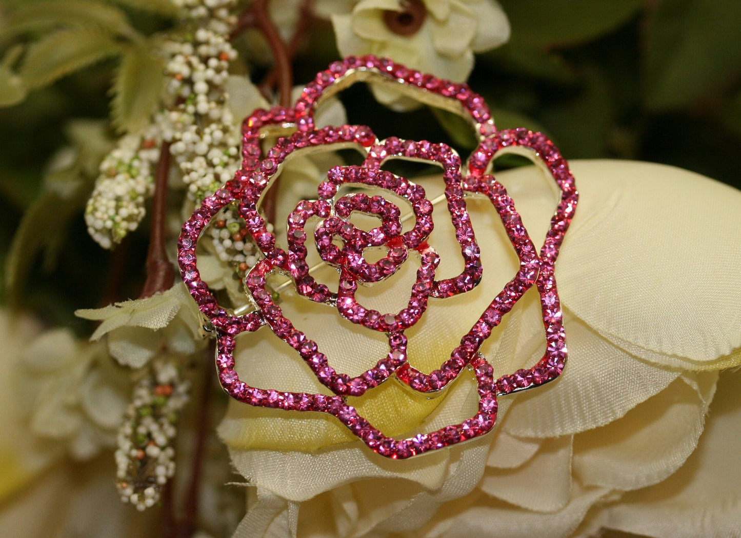 Sparkling Rhinestone Rose Brooch Pin Open Pave Crystal Bridal Bling, Flower Rose Pin Brooch