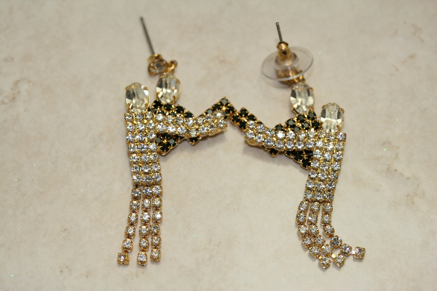 Vintage Art Deco Earrings couple dancing black and white rhinestone Jewelry