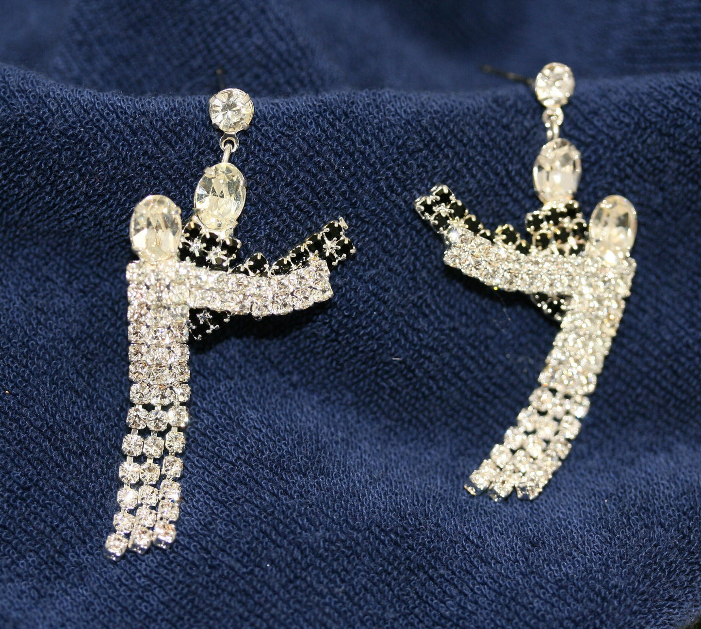 Vintage Art Deco Earrings couple dancing black and white rhinestone Jewelry