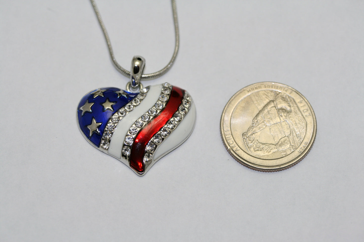 USA Flag Patriotic Heart Pendant, 4th of July Independence Day Heart Pendant Necklace & Heart Earrings Jewelry Set
