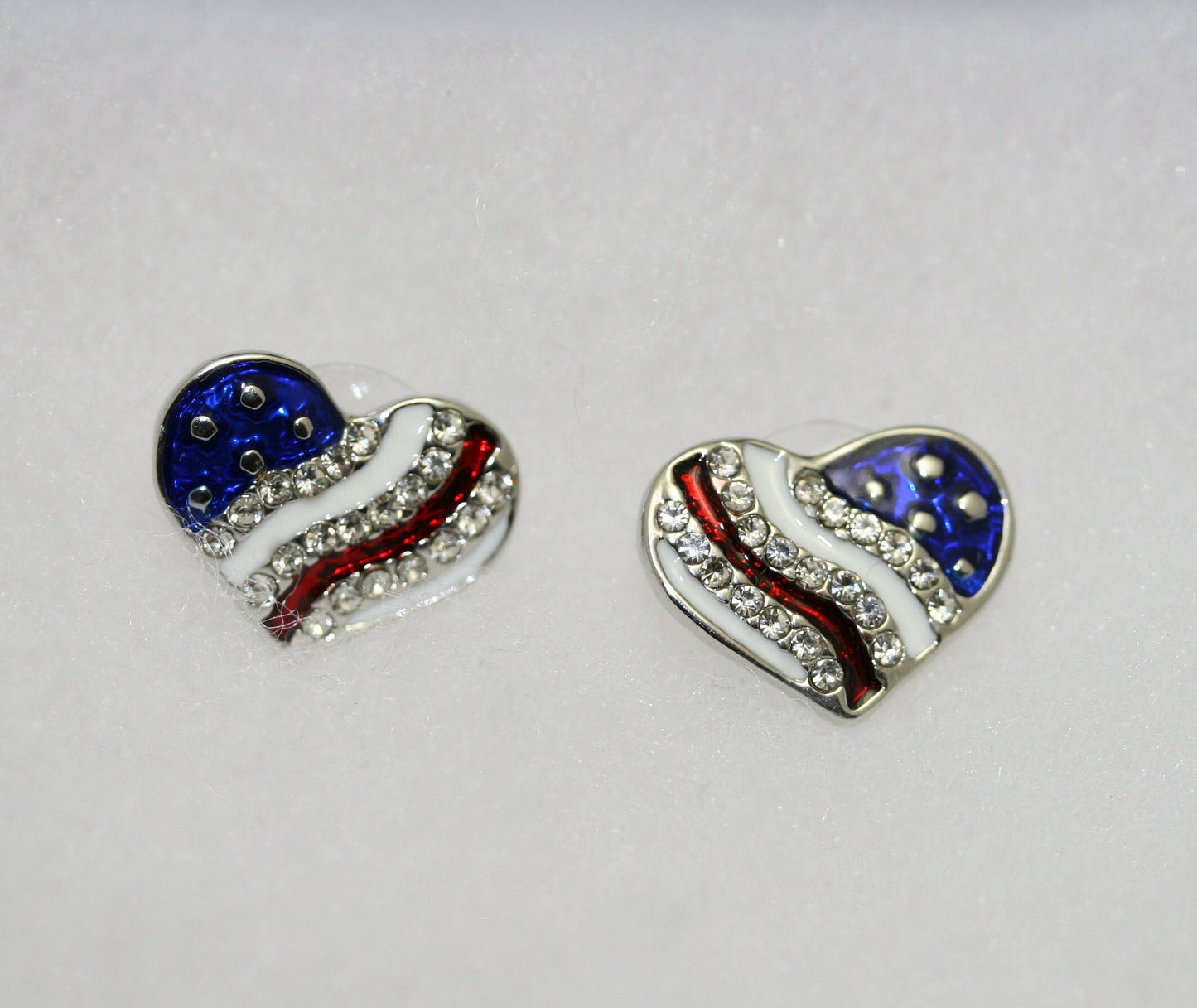 USA Flag Patriotic Heart Pendant, 4th of July Independence Day Heart Pendant Necklace & Heart Earrings Jewelry Set